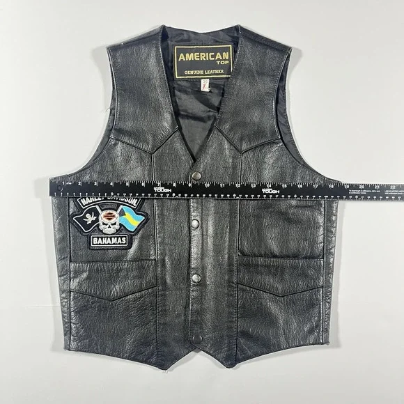 HARLEY-DAVIDSON American Top Genuine Leather Vest Size 36 Black Motorcycle Biker - Picture 13 of 14